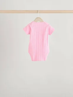 Next Bright Pink 5 Pack Short Sleeve Baby Bodysuits Outlet