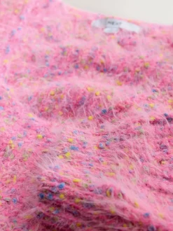 Next Fuzzy Texture V-Neck Knitted Jumper Bright Pink Neppy Sale