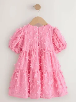 Next Short Sleeve 3D Flowers Dress (3mths-8yrs) Bright Pink New