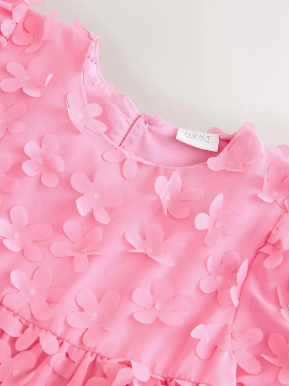 Next Short Sleeve 3D Flowers Dress (3mths-8yrs) Bright Pink New