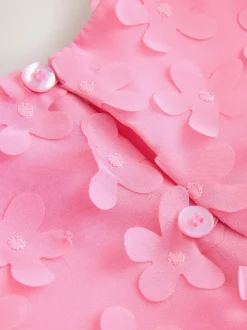 Next Short Sleeve 3D Flowers Dress (3mths-8yrs) Bright Pink New