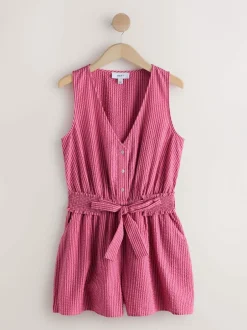 Next Bright Pink/Red Belted Summer Playsuit New