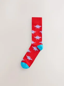 Next Bright Red/Blue/Orange Dinosaur Pattern Socks 8 Pack Clearance
