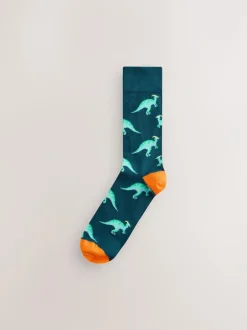 Next Bright Red/Blue/Orange Dinosaur Pattern Socks 8 Pack Clearance