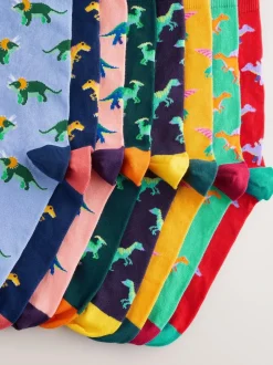 Next Bright Red/Blue/Orange Dinosaur Pattern Socks 8 Pack Clearance