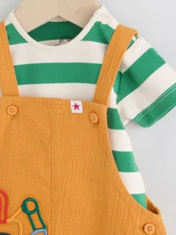 Next Baby Woven Dungaree and Bodysuit Set (0mths-2yrs) Bright Transport Best