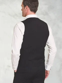 Brook Taverner Plain Suit Waistcoat Black Outlet