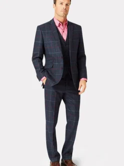 Brook Taverner Check Wool Suit Jacket Blue New