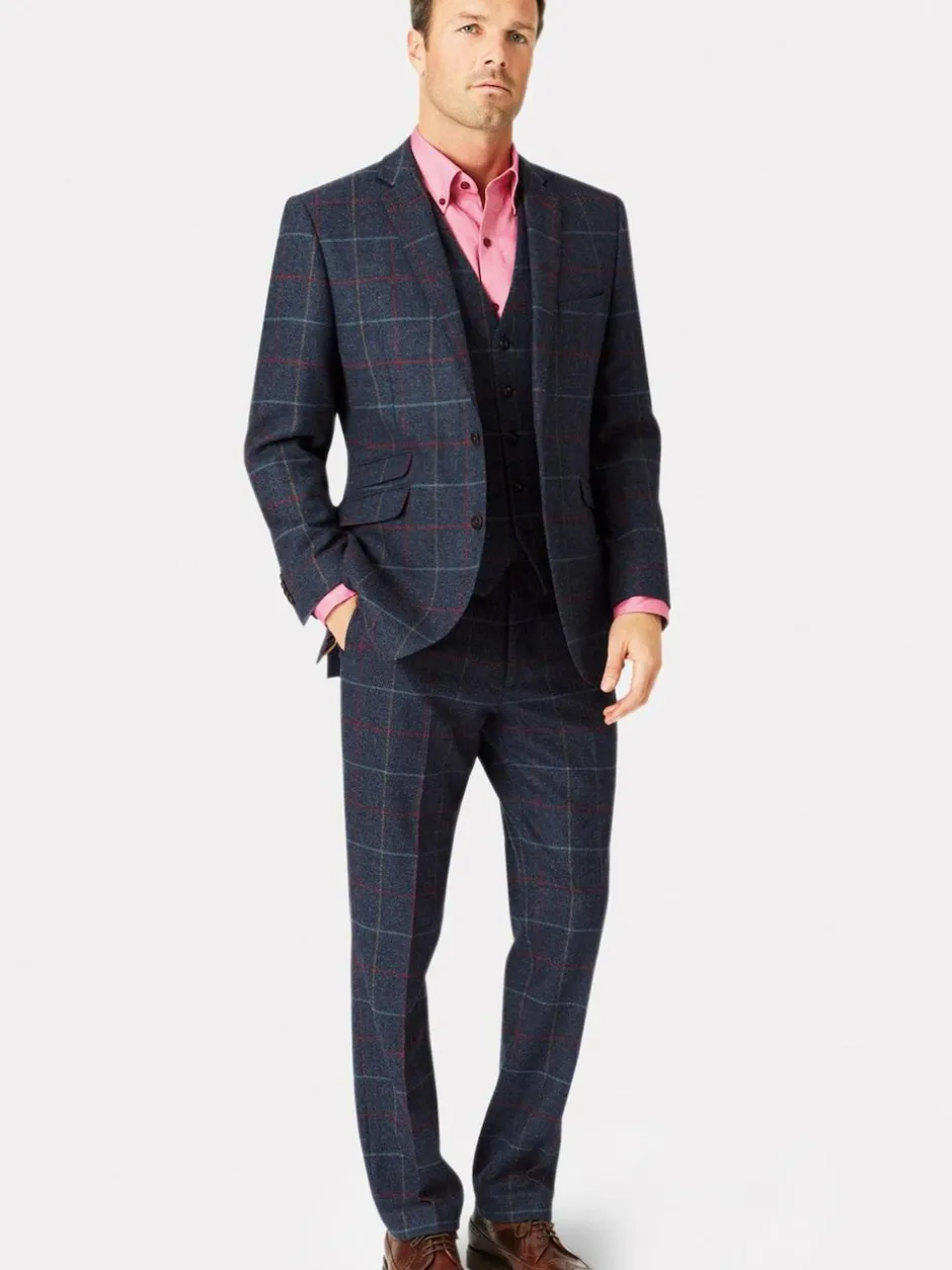 Brook Taverner Check Wool Suit Jacket Blue New