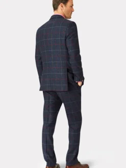 Brook Taverner Check Wool Suit Jacket Blue New