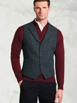 Brook Taverner Blue Check Harris Tweed® Waistcoat Hot
