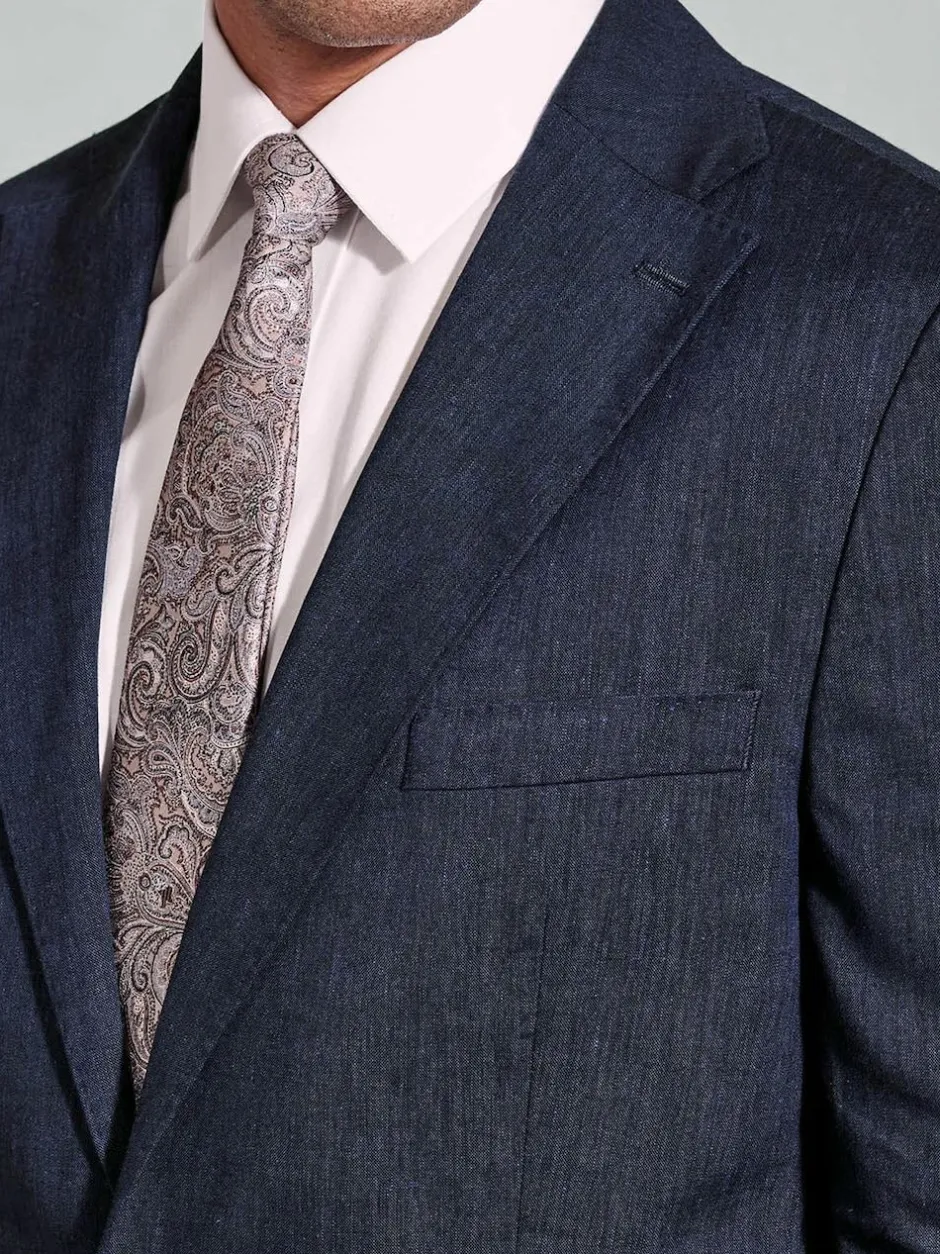 Brook Taverner Blue Linen Blend Mixer Suit Jacket Hot