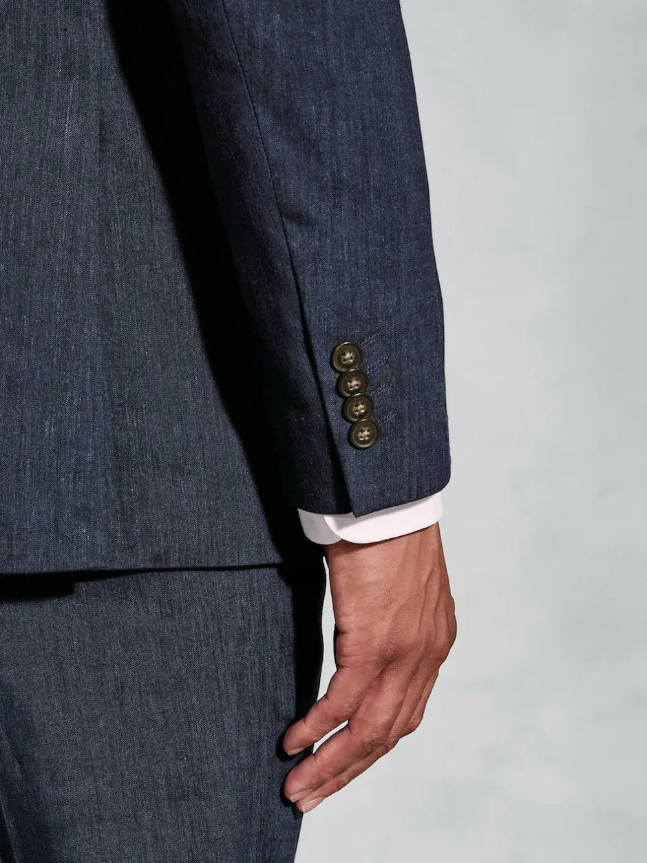Brook Taverner Blue Linen Blend Mixer Suit Jacket Hot