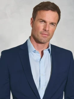 Brook Taverner Tailored Fit Wool Mix Washable Suit Jacket Blue Outlet