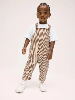 Next Brown and Off White Stripe Dungarees and T-Shirt Set (3mths-7yrs) Best