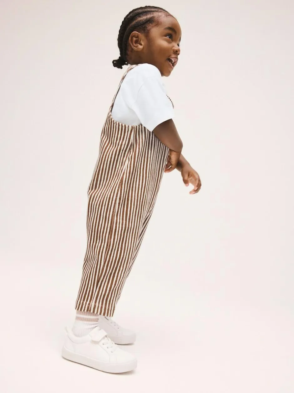 Next Brown and Off White Stripe Dungarees and T-Shirt Set (3mths-7yrs) Best