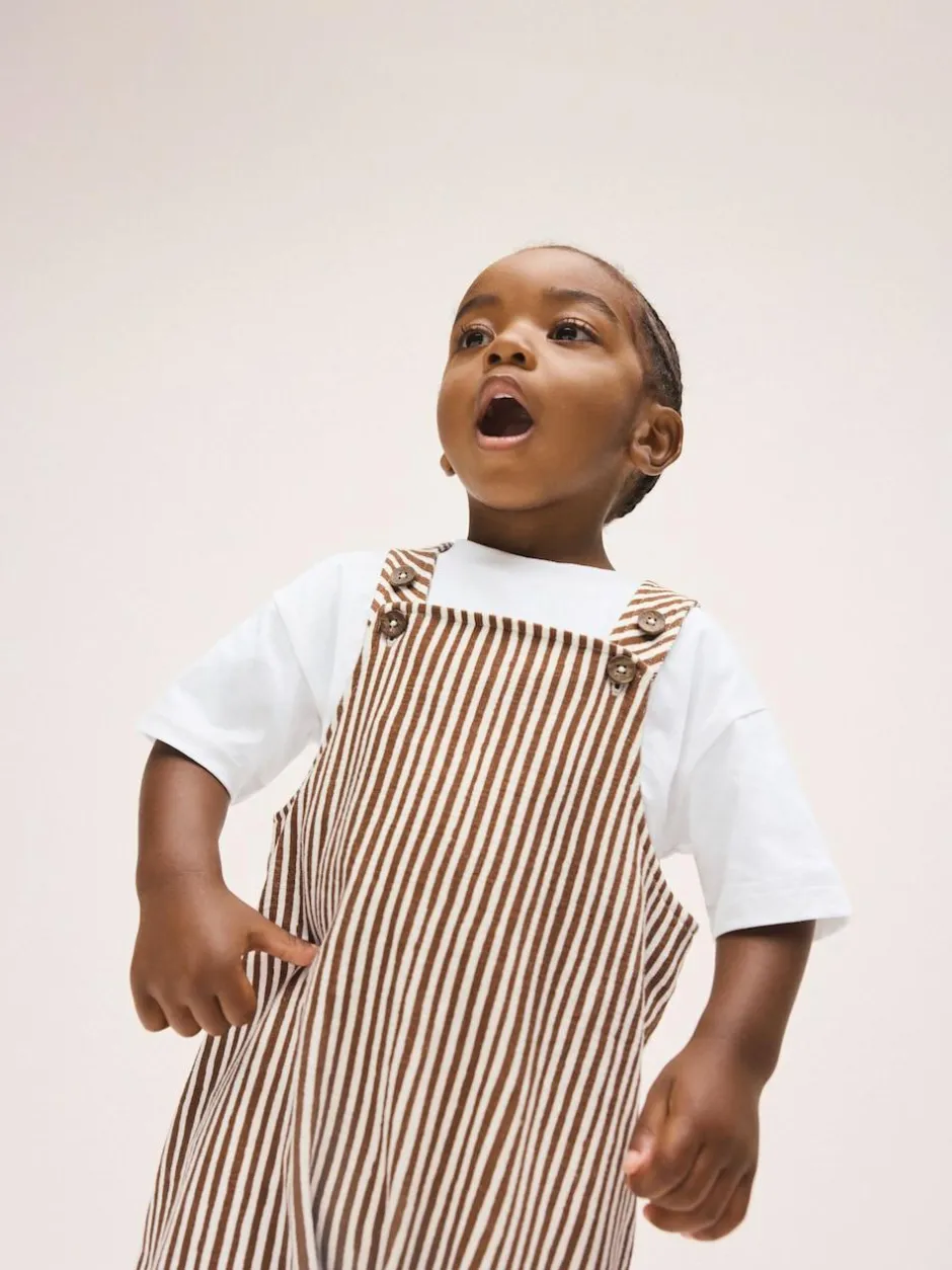 Next Brown and Off White Stripe Dungarees and T-Shirt Set (3mths-7yrs) Best