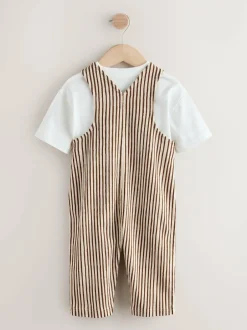 Next Brown and Off White Stripe Dungarees and T-Shirt Set (3mths-7yrs) Best