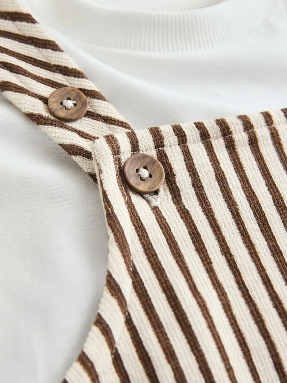 Next Brown and Off White Stripe Dungarees and T-Shirt Set (3mths-7yrs) Best