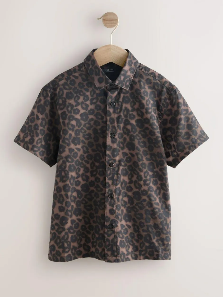 Next Brown Animal Print Short Sleeve Printed Shirt (3-16yrs) New