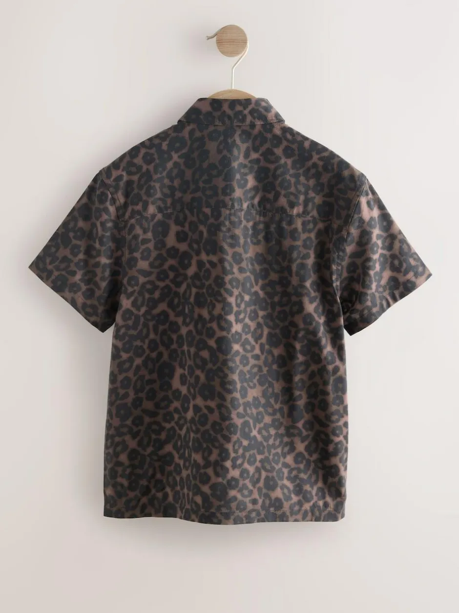 Next Brown Animal Print Short Sleeve Printed Shirt (3-16yrs) New