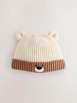 Next Brown Bear Face Ribbed Baby Beanie Hat (0mths-2yrs)