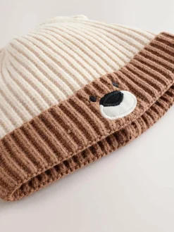 Next Brown Bear Face Ribbed Baby Beanie Hat (0mths-2yrs)