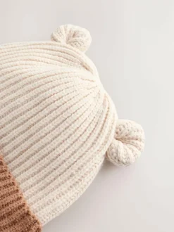 Next Brown Bear Face Ribbed Baby Beanie Hat (0mths-2yrs)