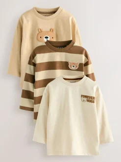 Next Long Sleeve Appliqué T-Shirts 3 Pack (3mths-7yrs) Brown Bear