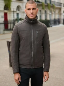 Next Brown Borg Lined Faux Leather Jacket
