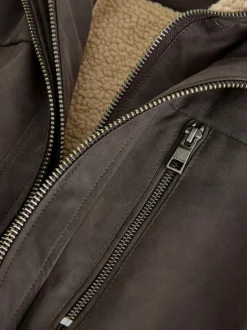 Next Brown Borg Lined Faux Leather Jacket