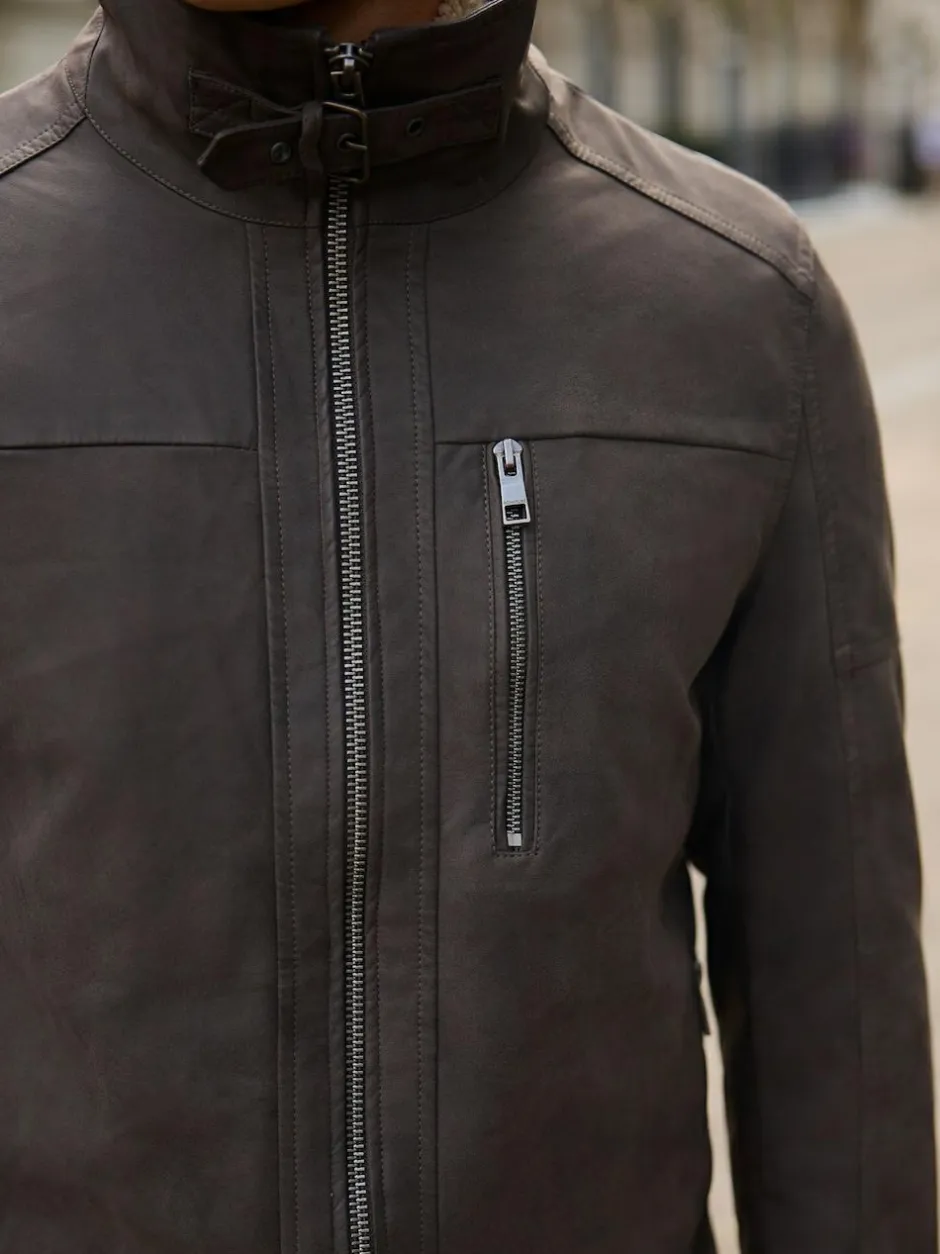 Next Brown Borg Lined Faux Leather Jacket