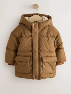 Next Borg Lined Padded Shower Resistant Coat (3mths-7yrs) Brown