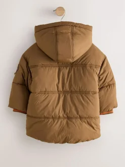 Next Borg Lined Padded Shower Resistant Coat (3mths-7yrs) Brown
