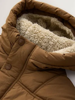 Next Borg Lined Padded Shower Resistant Coat (3mths-7yrs) Brown