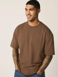 Next Brown Chocolate Relaxed Fit Heavyweight T-Shirt Outlet