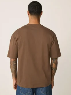 Next Brown Chocolate Relaxed Fit Heavyweight T-Shirt Outlet