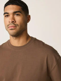 Next Brown Chocolate Relaxed Fit Heavyweight T-Shirt Outlet