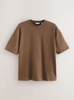 Next Brown Chocolate Relaxed Fit Heavyweight T-Shirt Outlet