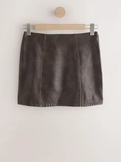 Next Faux Leather Mini Skirt Brown Distressed Sale