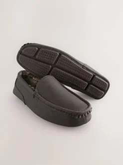 Next Faux Fur Lined Moccasin Slippers Brown Outlet