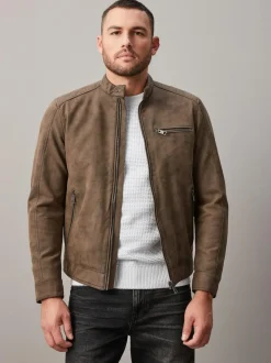 Next Faux Leather Biker Jacket Brown Discount