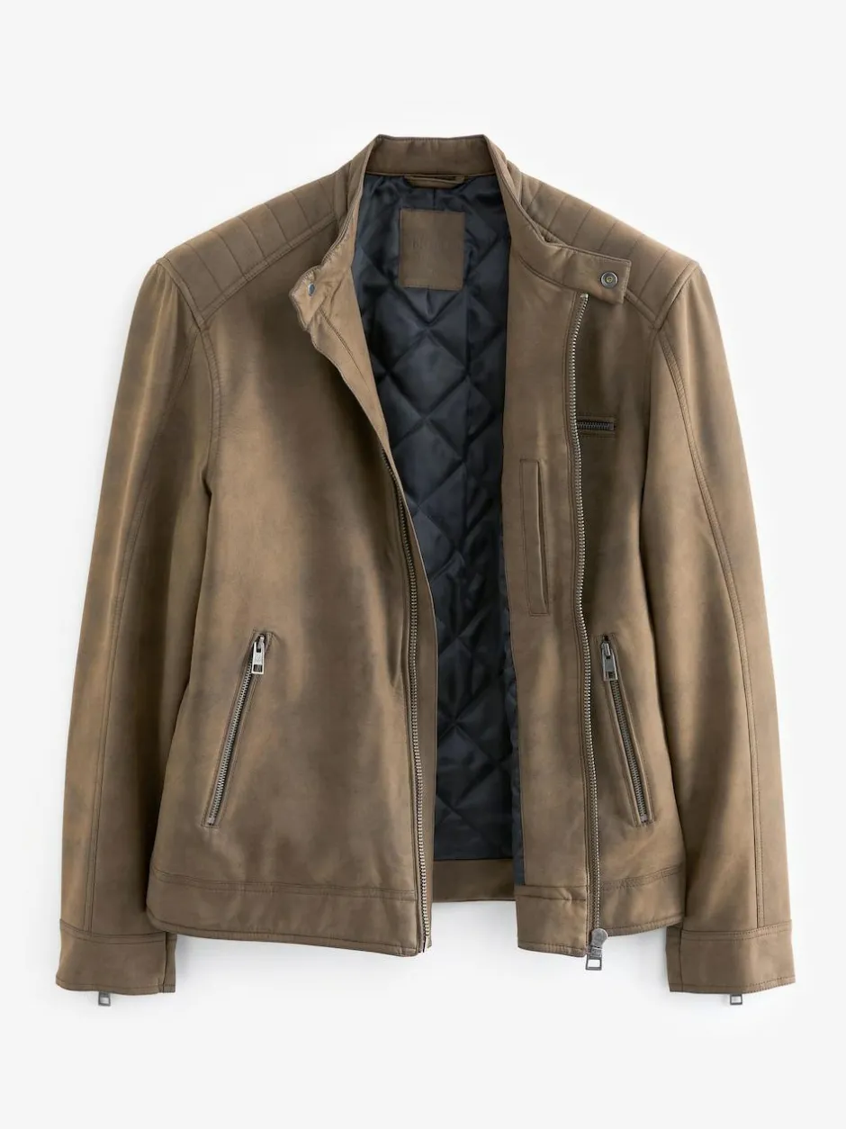 Next Faux Leather Biker Jacket Brown Discount
