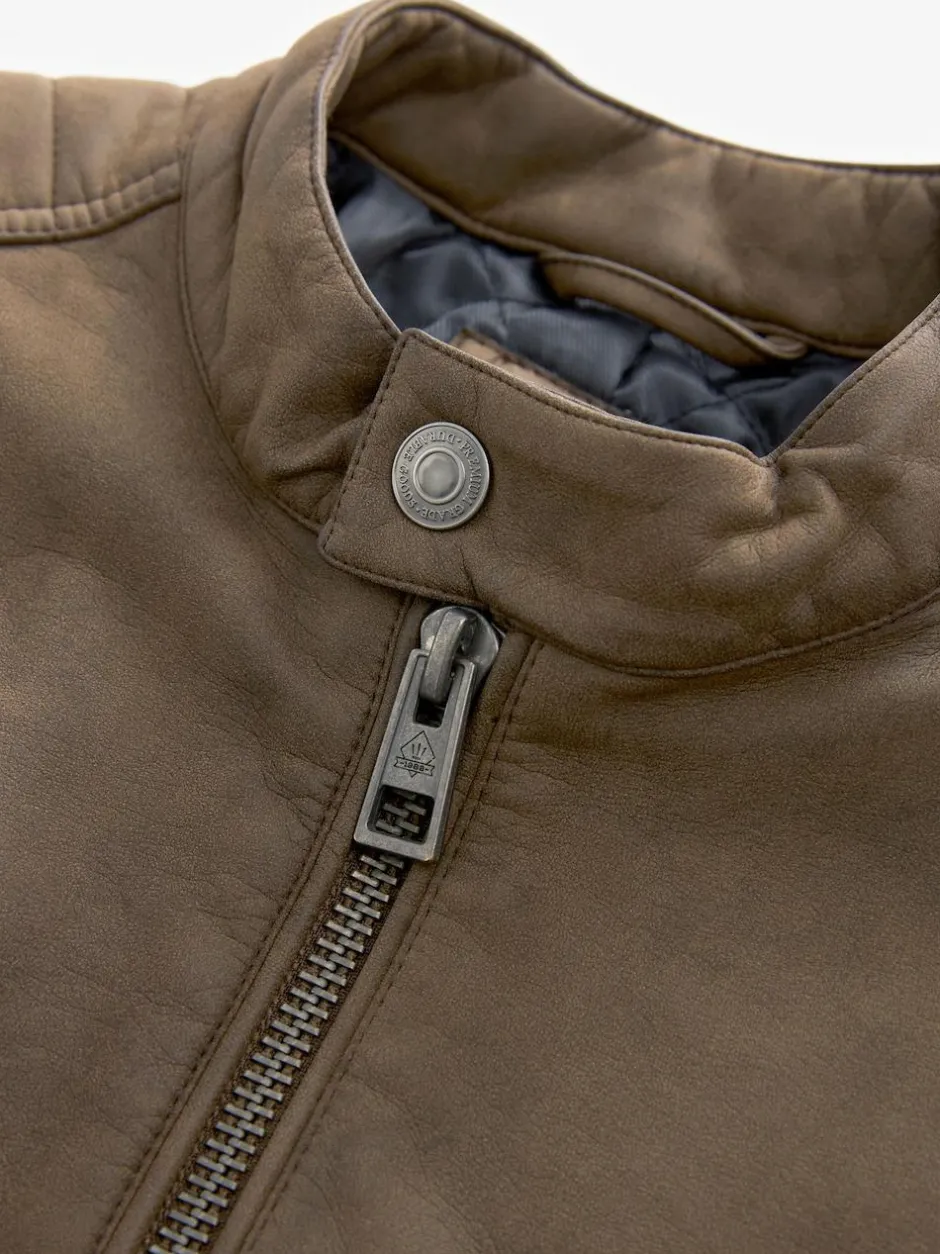 Next Faux Leather Biker Jacket Brown Discount
