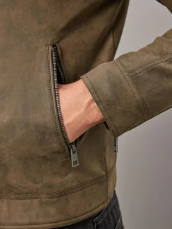 Next Faux Leather Biker Jacket Brown Discount