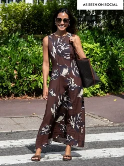 Next Sleeveless Column A-Line Maxi Dress Brown Floral Discount