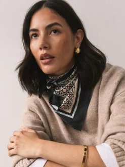 Next Brown Geometric Print Satin Square Scarf Hot