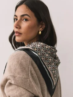 Next Brown Geometric Print Satin Square Scarf Hot