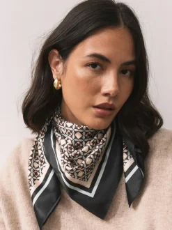 Next Brown Geometric Print Satin Square Scarf Hot