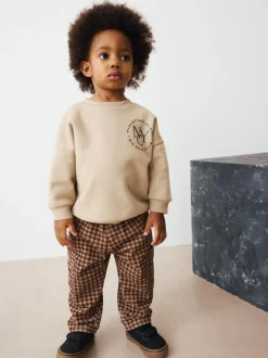 Next Brown Gingham Corduroy Wide Leg Trousers (3mths-7yrs) New